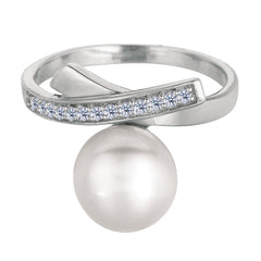 Sterling sølv med rhodiumfinish Cross Over Design Perle og Cubic Zirconia Ring fine designersmykker for menn og kvinner