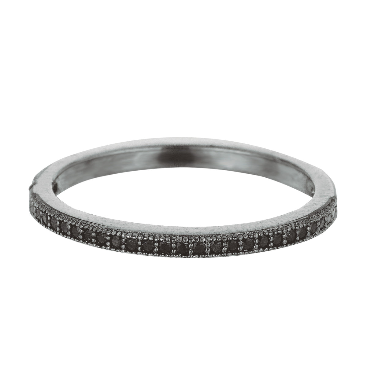 Sterling Silver Ruthenium Finish Milgrain Stackable Ring With Pave' Set Cz Stones - JewelryAffairs
 - 1