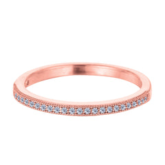 Anello impilabile Milgrain in argento sterling con finitura tono rosa con pavé di pietre CZ, gioielli di design per uomini e donne