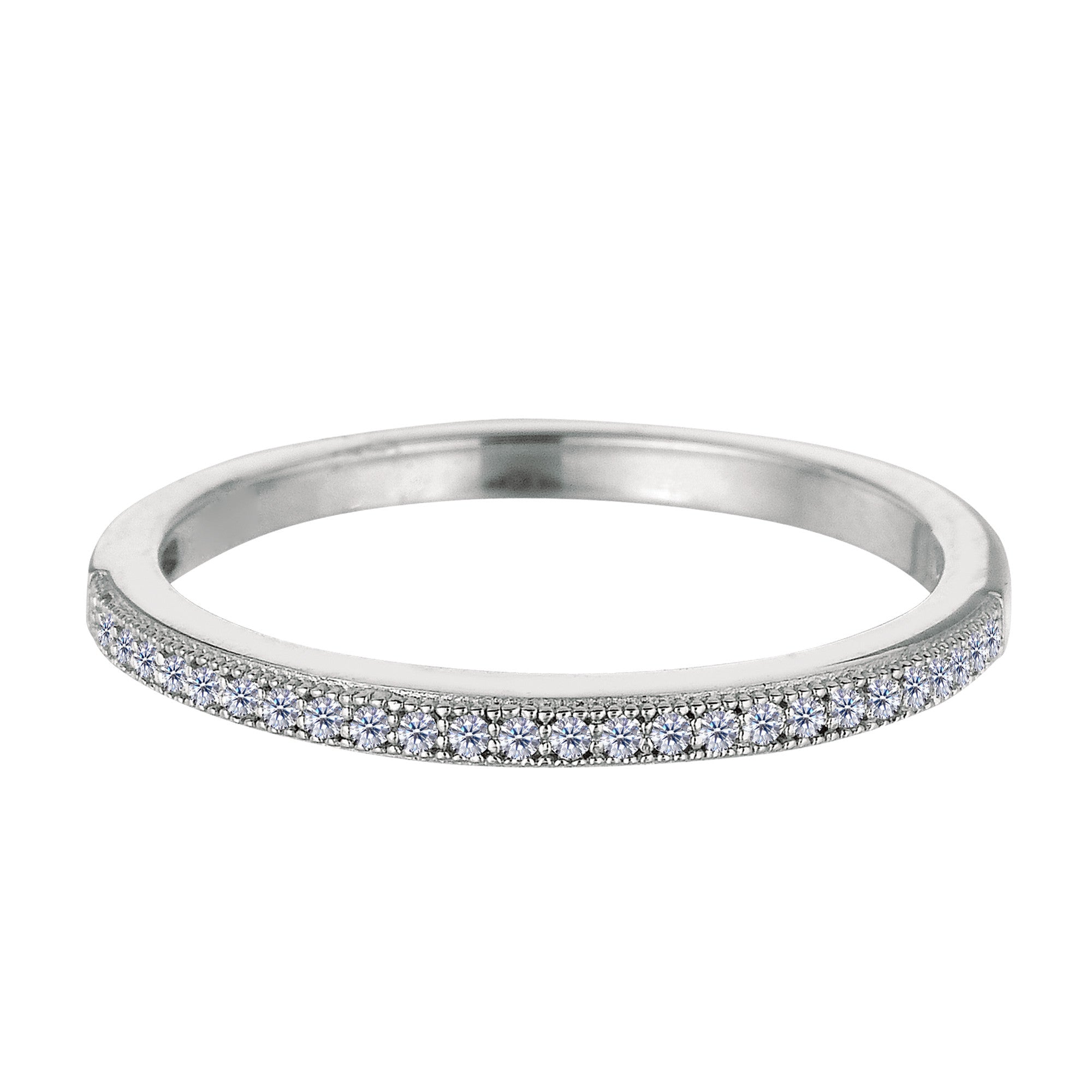 Sterling sølv Rhodium Finish Milgrain stablebar ring med Pave' Set Cz Stones fine designersmykker for menn og kvinner