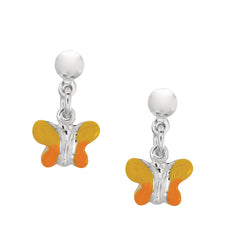 Yellow Enamel Butterfly Dangle Earrings In Sterling Silver - JewelryAffairs
 - 1