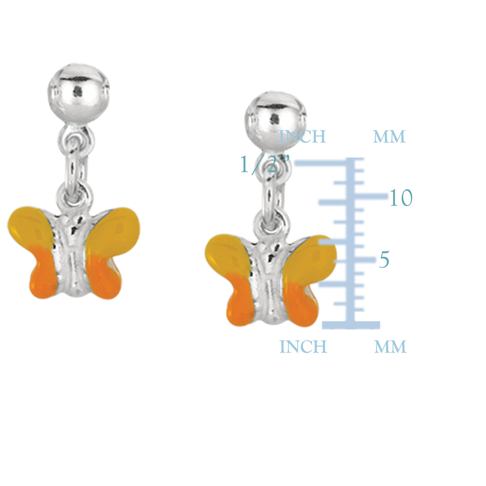 Yellow Enamel Butterfly Dangle Earrings In Sterling Silver - JewelryAffairs
 - 2