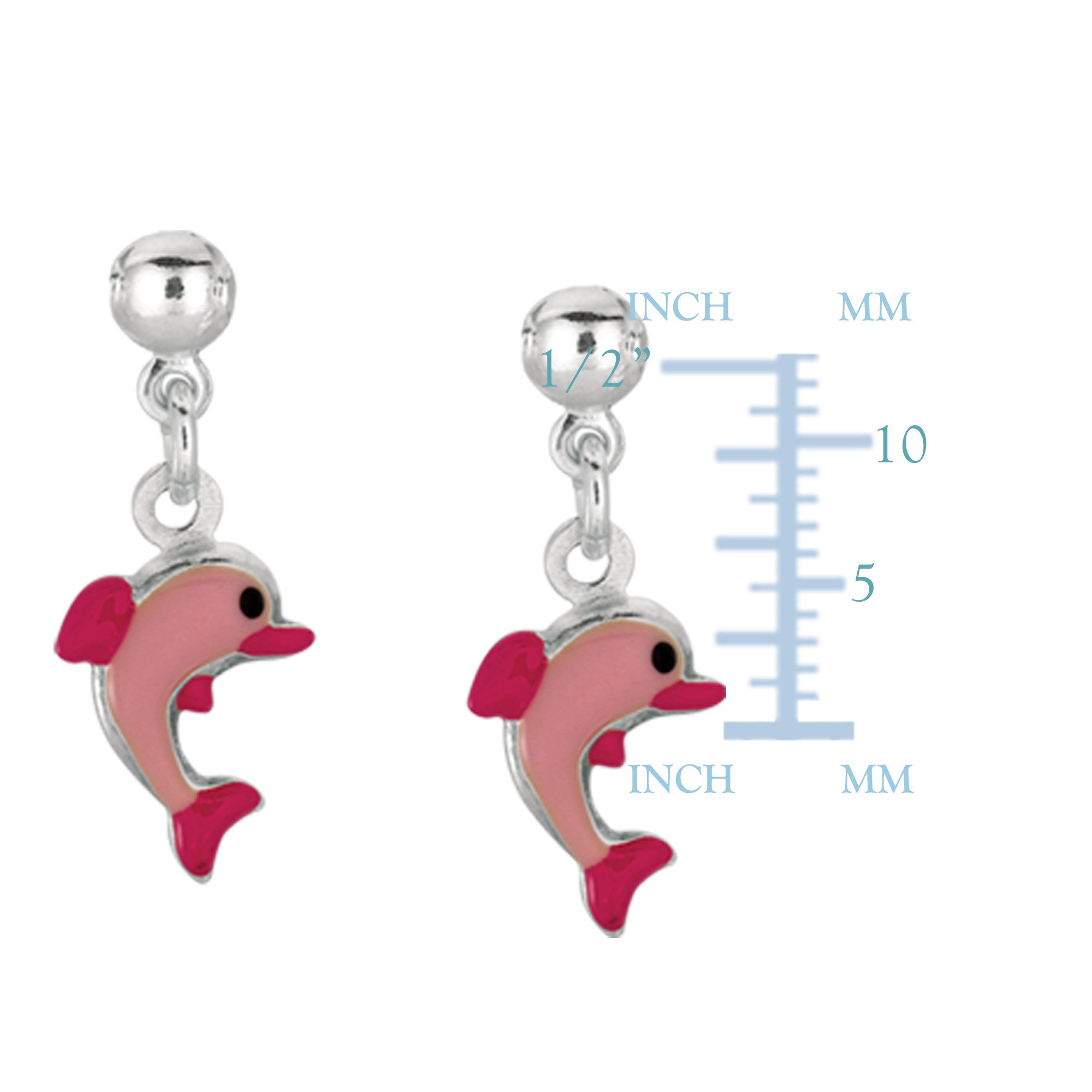 Pink Enamel Dolphin Dangle Earrings In Sterling Silver - JewelryAffairs
 - 2