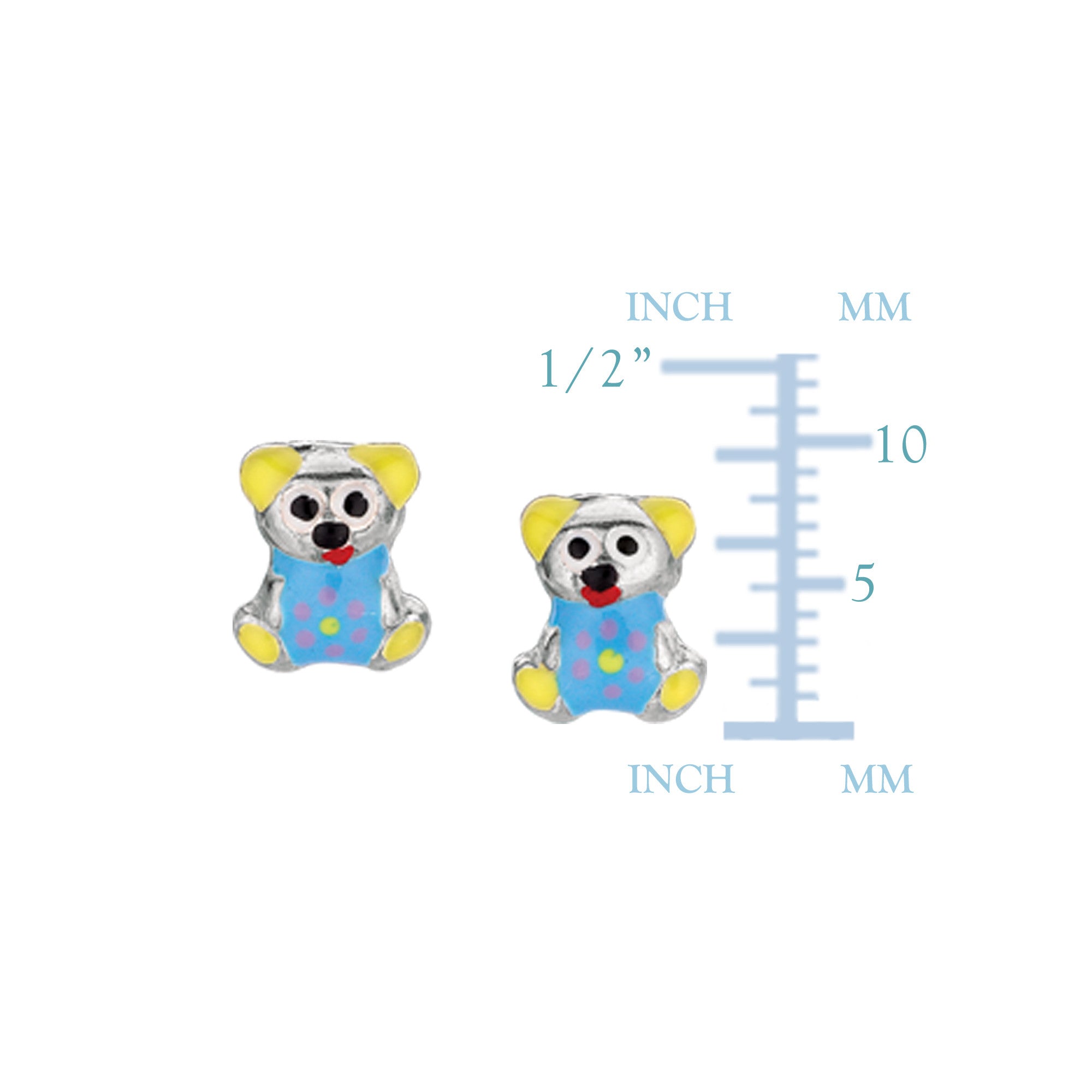 Blue Theme Enamel Kids Teddy Bear Stud Earrings In Sterling Silver - JewelryAffairs
 - 2