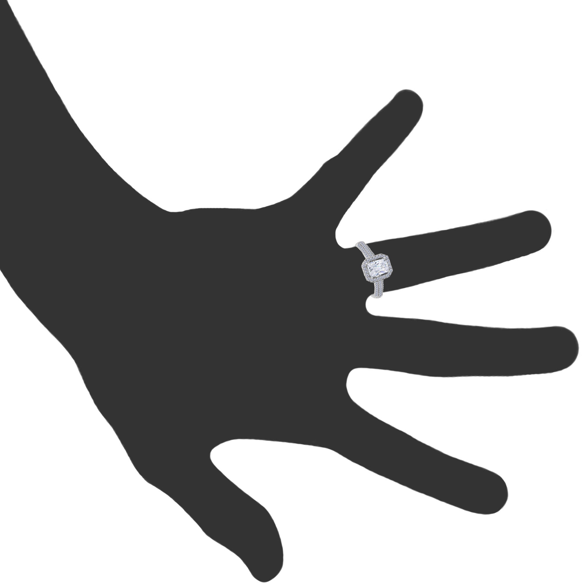 Anello in argento sterling con finitura rodiata con centro radiante e pavé incastonato lateralmente con pietre CZ Anello di fidanzamento, gioielli di design per uomini e donne
