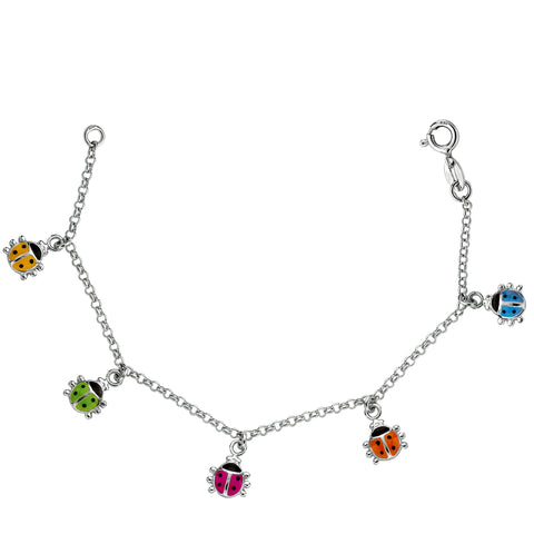 Baby Bracelet With Colorful Dangling Ladybug Charms In Sterling Silver - 6 Inches - JewelryAffairs
 - 1