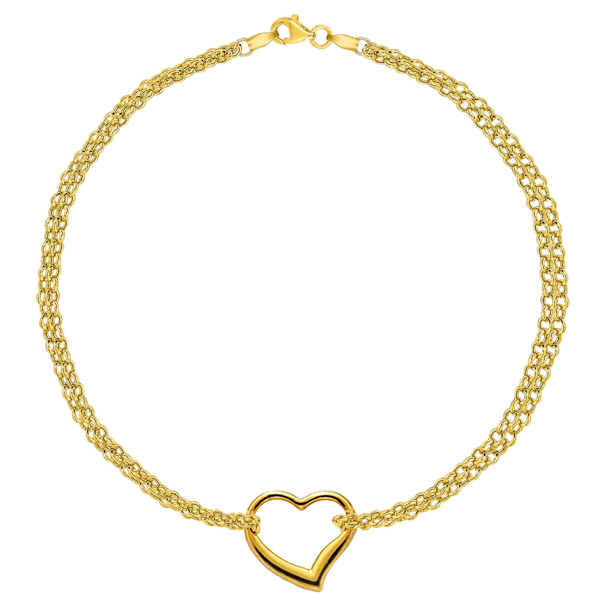 Tobillera de doble hebra de oro amarillo de 14 quilates con corazón, joyería fina de diseño de 10" para hombres y mujeres