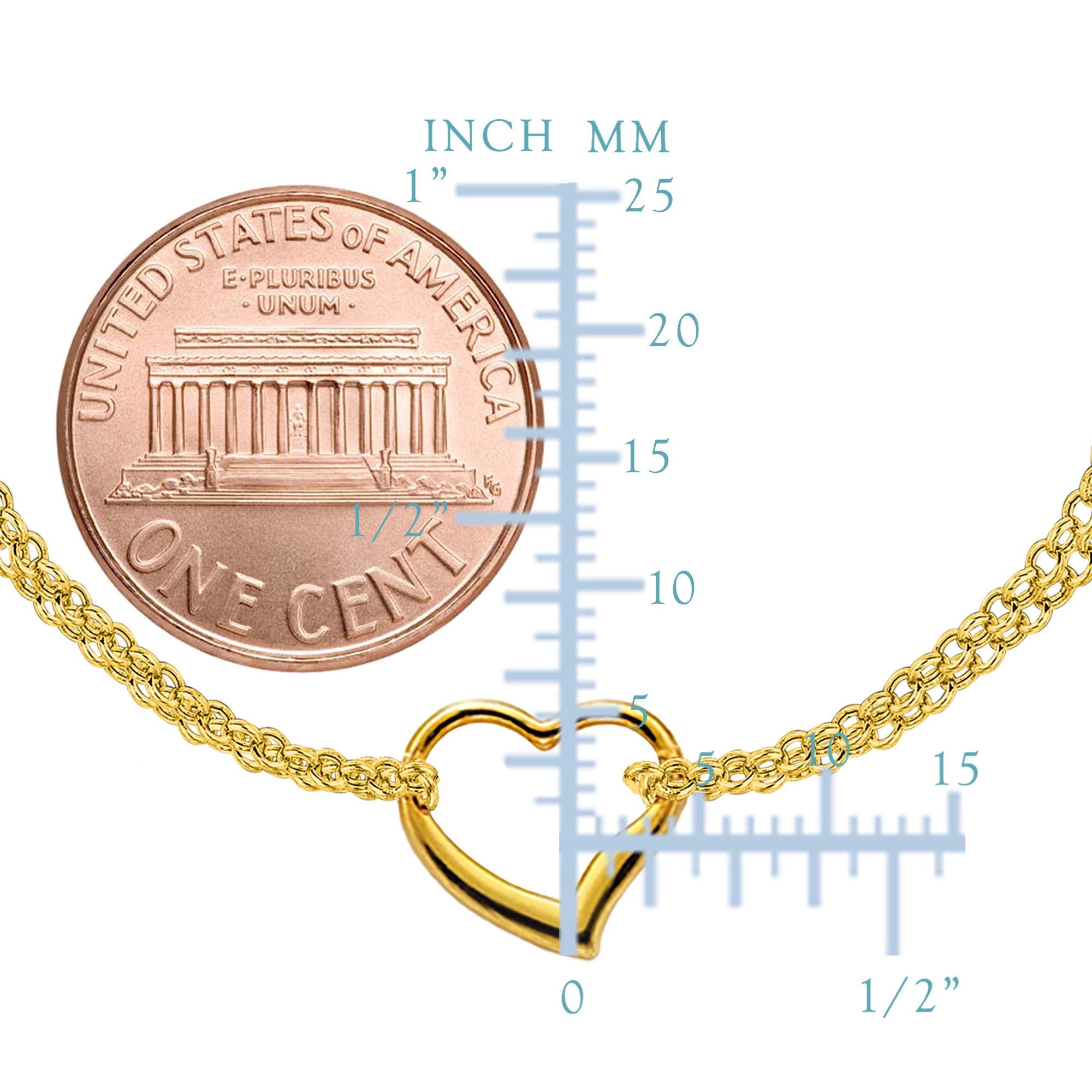 14K gult gull dobbeltråd med hjerteankel, 10" fine designersmykker for menn og kvinner