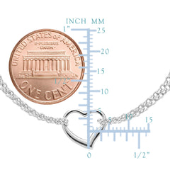 14K White Gold Double Strand With Heart Anklet, 10"