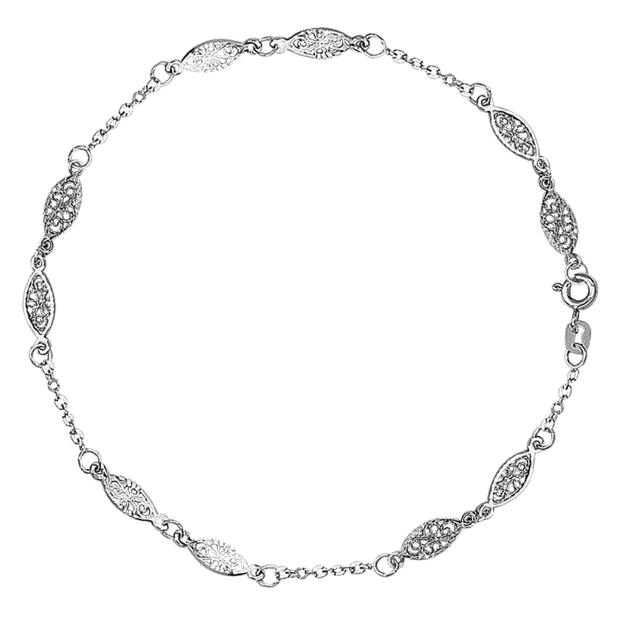 Bracelet de cheville fantaisie pour femme en or blanc 14 carats, bijoux de créateurs fins de 9 pouces pour hommes et femmes