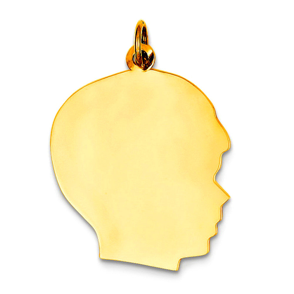 Ciondolo per testa di ragazzo in oro giallo 14 carati (18 x 28 mm), gioielleria di alta qualità per uomo e donna