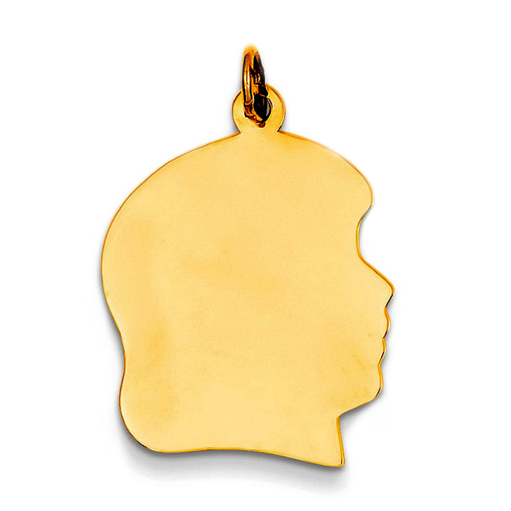 Breloque tête de fille en or jaune 14 carats (17 x 25 mm), bijoux de créateur raffinés pour hommes et femmes