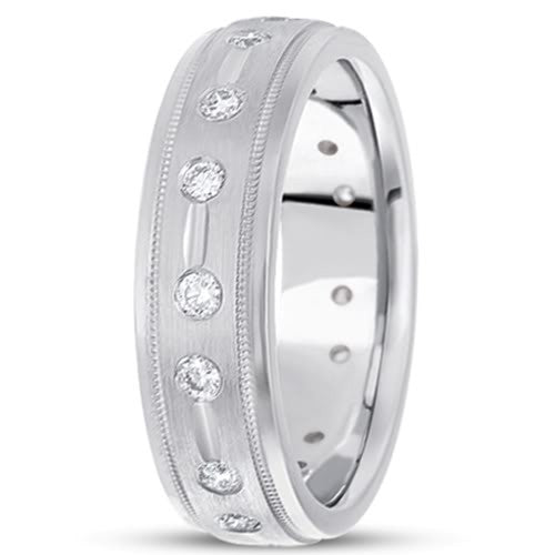 0.48ctw Diamond 14K guld bröllopsband (7mm) - (F - G Color, SI2 Clarity) fina designersmycken för män och kvinnor