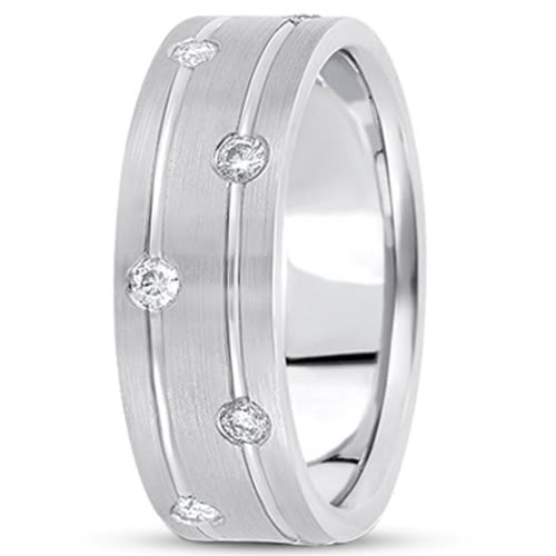 Alliance en or 14 carats avec diamant de 0,36 ct (7 mm) - (couleur F - G, clarté SI2) bijoux de créateurs raffinés pour hommes et femmes