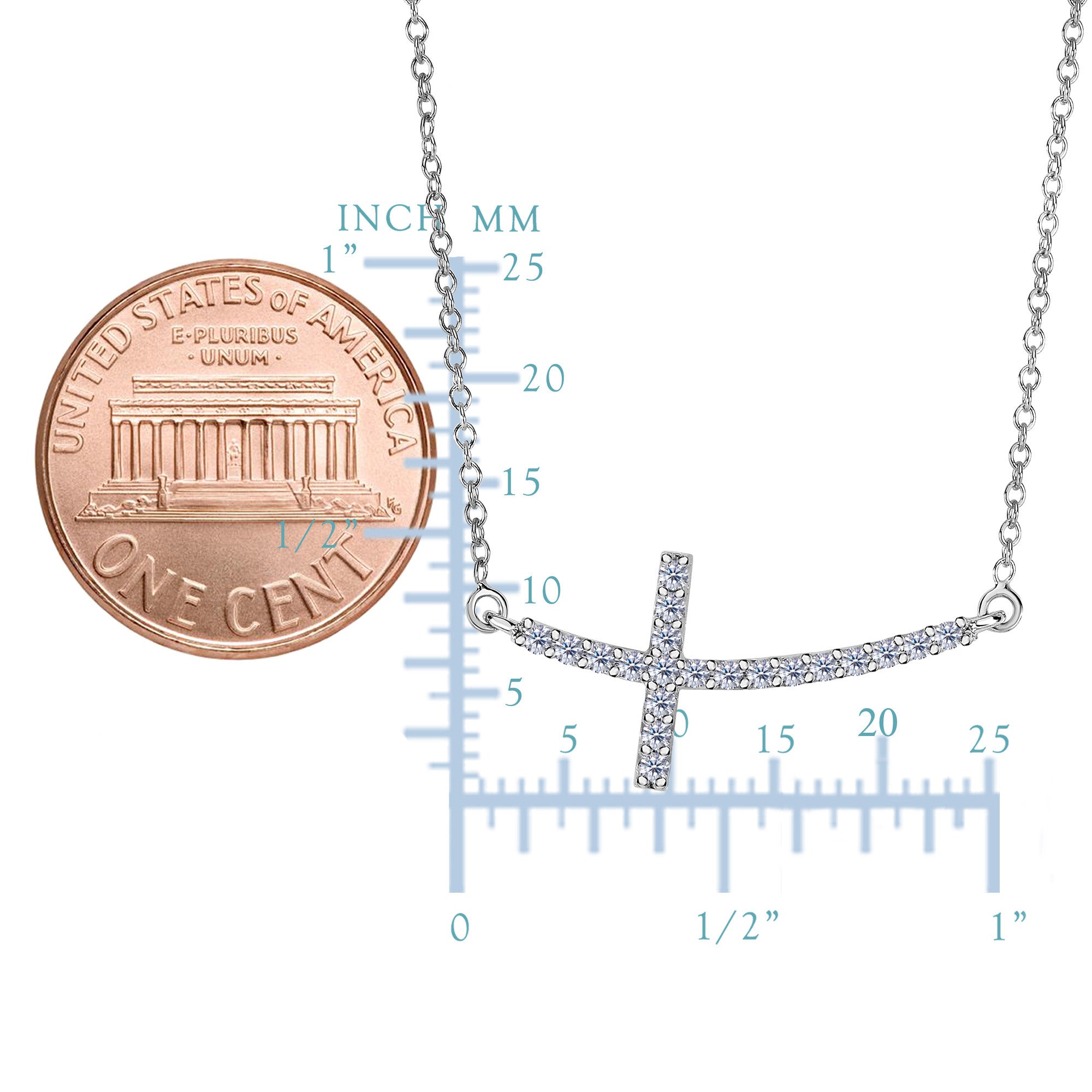 14k White Gold With 0.22ct Diamonds Curved Side Ways Cross Necklace - 18 Inches - JewelryAffairs
 - 2