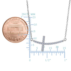 14k White Gold With 0.22ct Diamonds Curved Side Ways Cross Necklace - 18 Inches - JewelryAffairs
 - 2