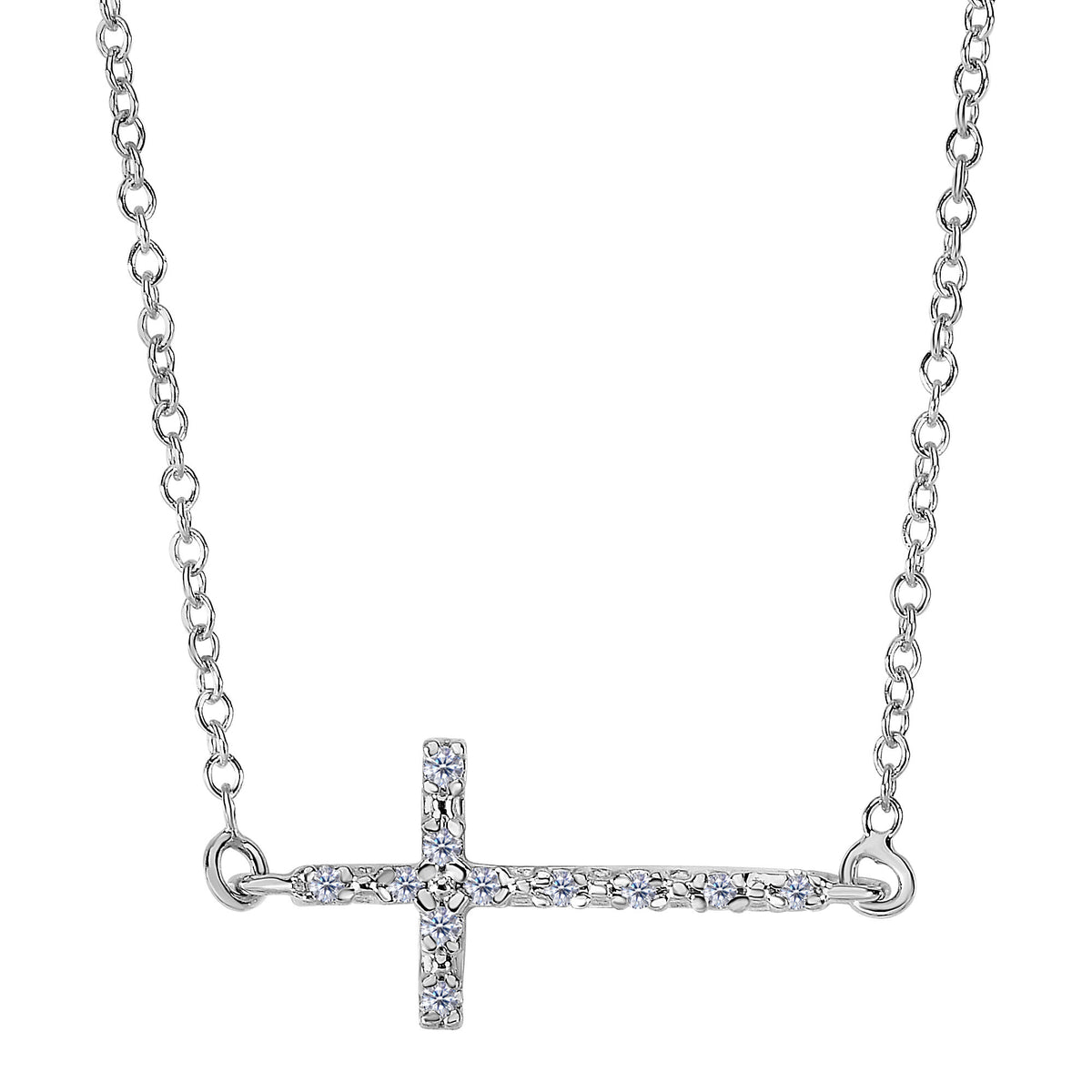 14 k vitguld med 0,07 ct diamanter Side Ways Cross halsband - 18 tums fina designersmycken för män och kvinnor
