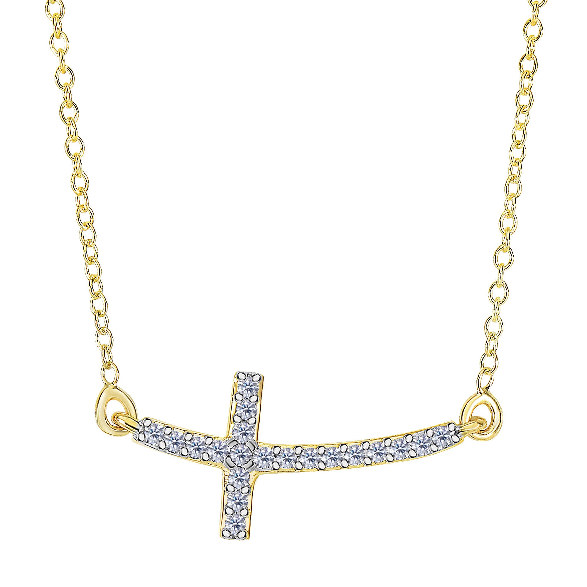 Collar cruzado de oro amarillo de 14 k con diamantes de 0,12 quilates con forma de cruz curvada - Joyería fina de diseño de 18 pulgadas para hombres y mujeres