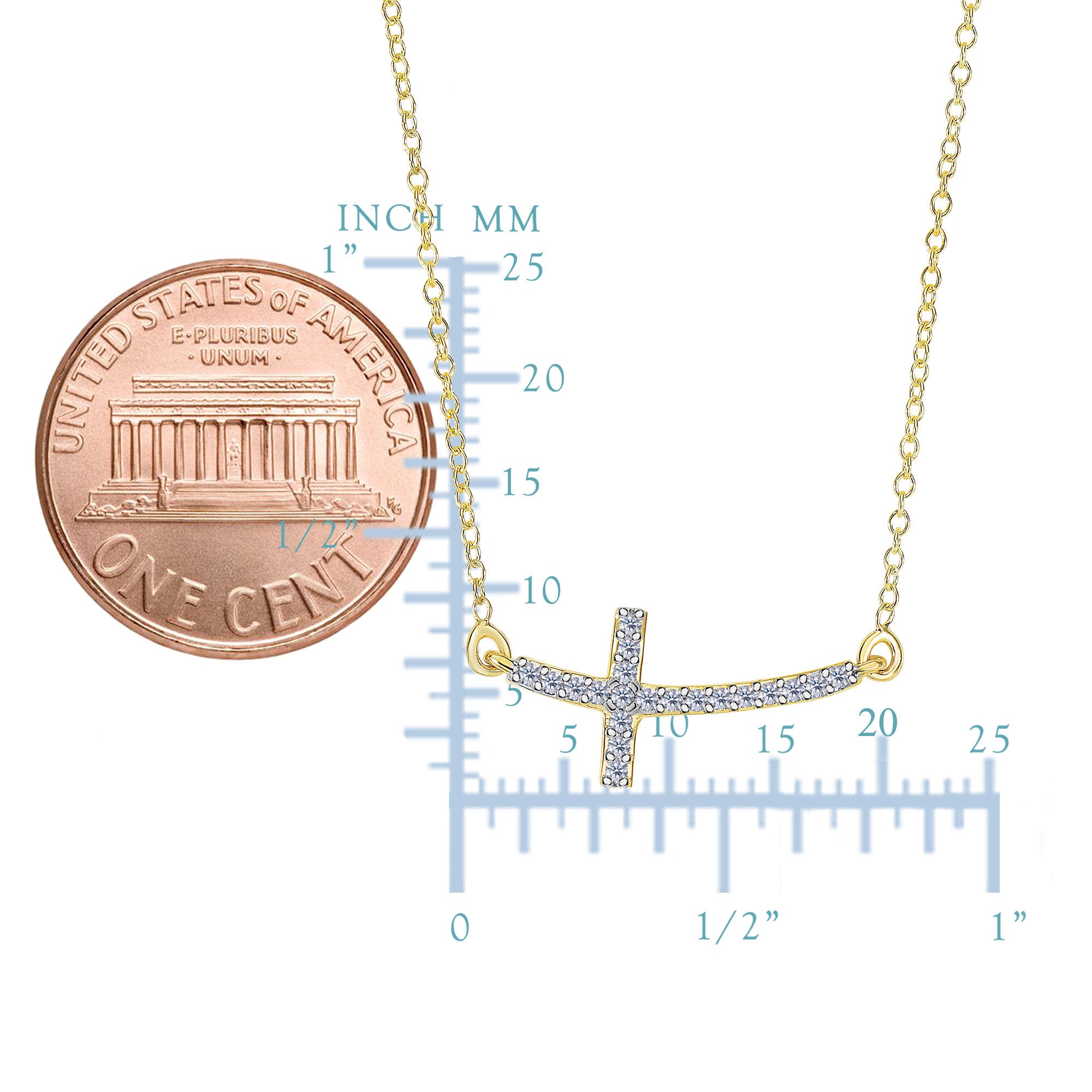 14 k gul guld med 0,12 karat diamanter buede sideveje kryds halskæde - 18 tommer fine designer smykker til mænd og kvinder