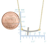 14k Yellow Gold With 0.12ct Diamonds Curved Side Ways Cross Necklace - 18 Inches - JewelryAffairs
 - 2