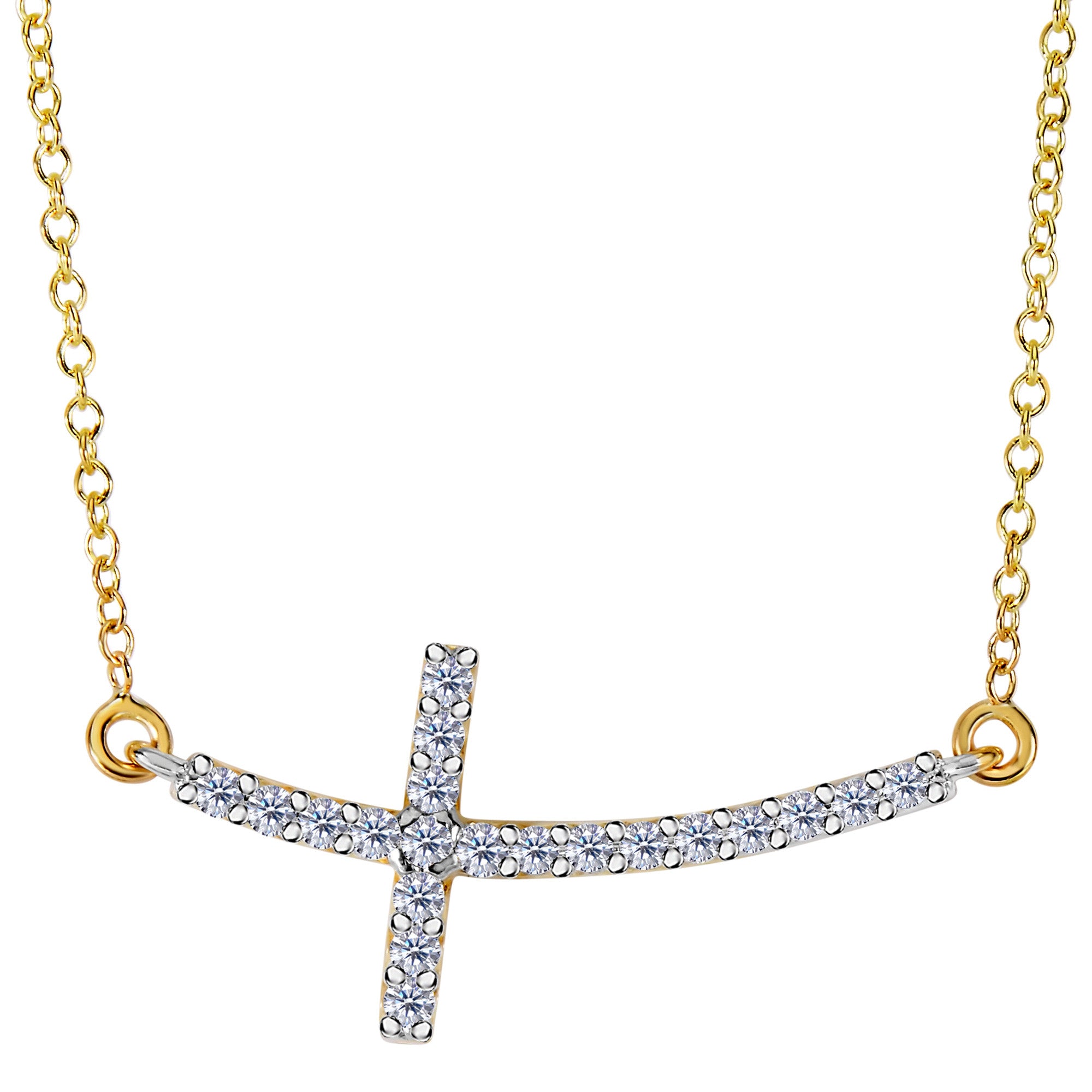 Collar cruzado de oro amarillo de 14 k con diamantes de 0,22 quilates con forma de cruz curvada - Joyería fina de diseño de 18 pulgadas para hombres y mujeres