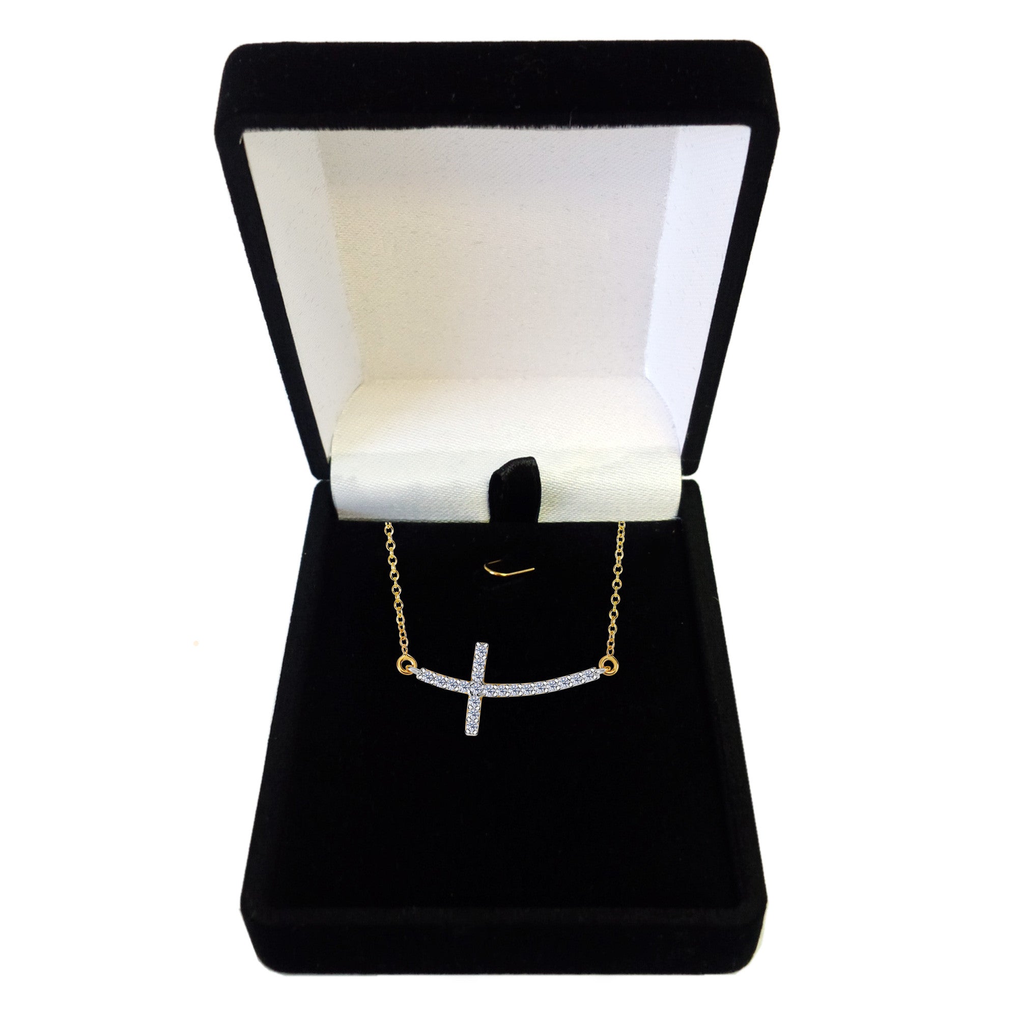 14k Yellow Gold With 0.22ct Diamonds Curved Side Ways Cross Necklace - 18 Inches fine designer jewelry for men and women