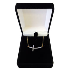 14k Yellow Gold With 0.22ct Diamonds Curved Side Ways Cross Necklace - 18 Inches - JewelryAffairs
 - 4