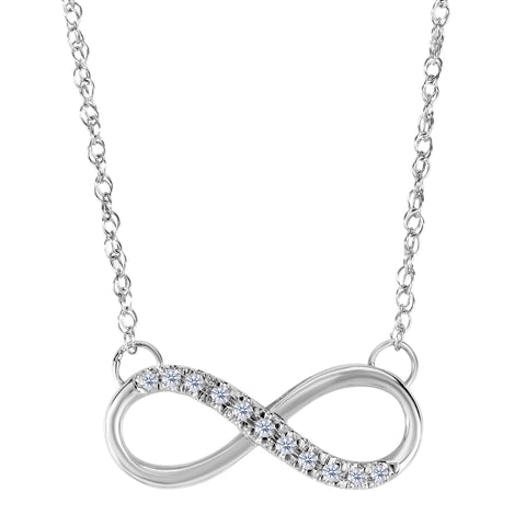 14K White Gold With 0.10 Ct Diamonds Infinity Necklace - 18 Inches - JewelryAffairs
 - 1