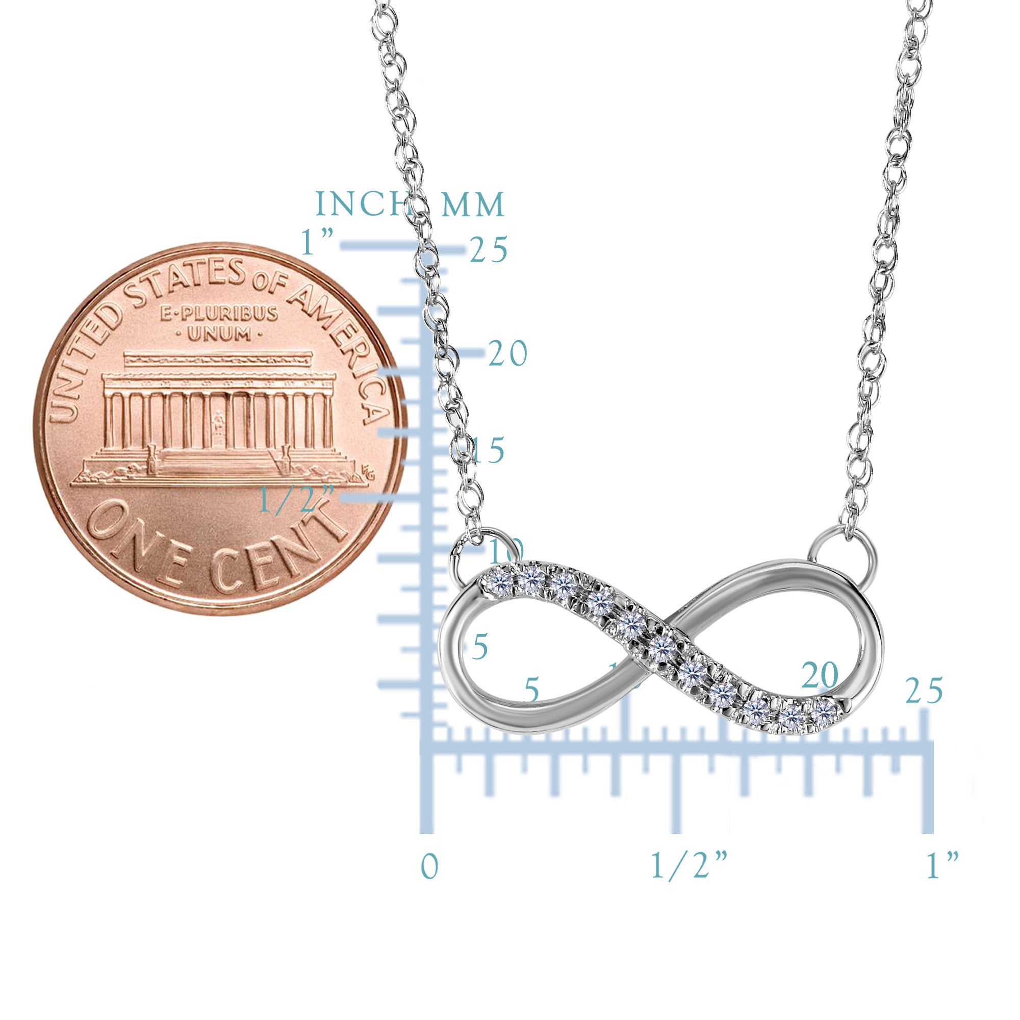 14K White Gold With 0.10 Ct Diamonds Infinity Necklace - 18 Inches - JewelryAffairs
 - 2