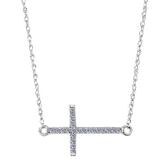 14k White Gold With 0.05ct Diamonds Side Ways Cross Necklace - 18 Inches - JewelryAffairs
 - 1