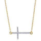 14k Yellow Gold With 0.05ct Diamonds Side Ways Cross Necklace - 18 Inches - JewelryAffairs
 - 1