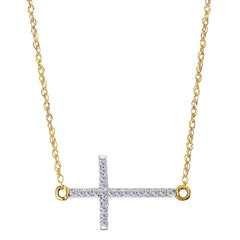 Collana con croce laterale in oro giallo 14k con diamanti da 0,05 ct - Gioielleria raffinata da 18 pollici per uomo e donna
