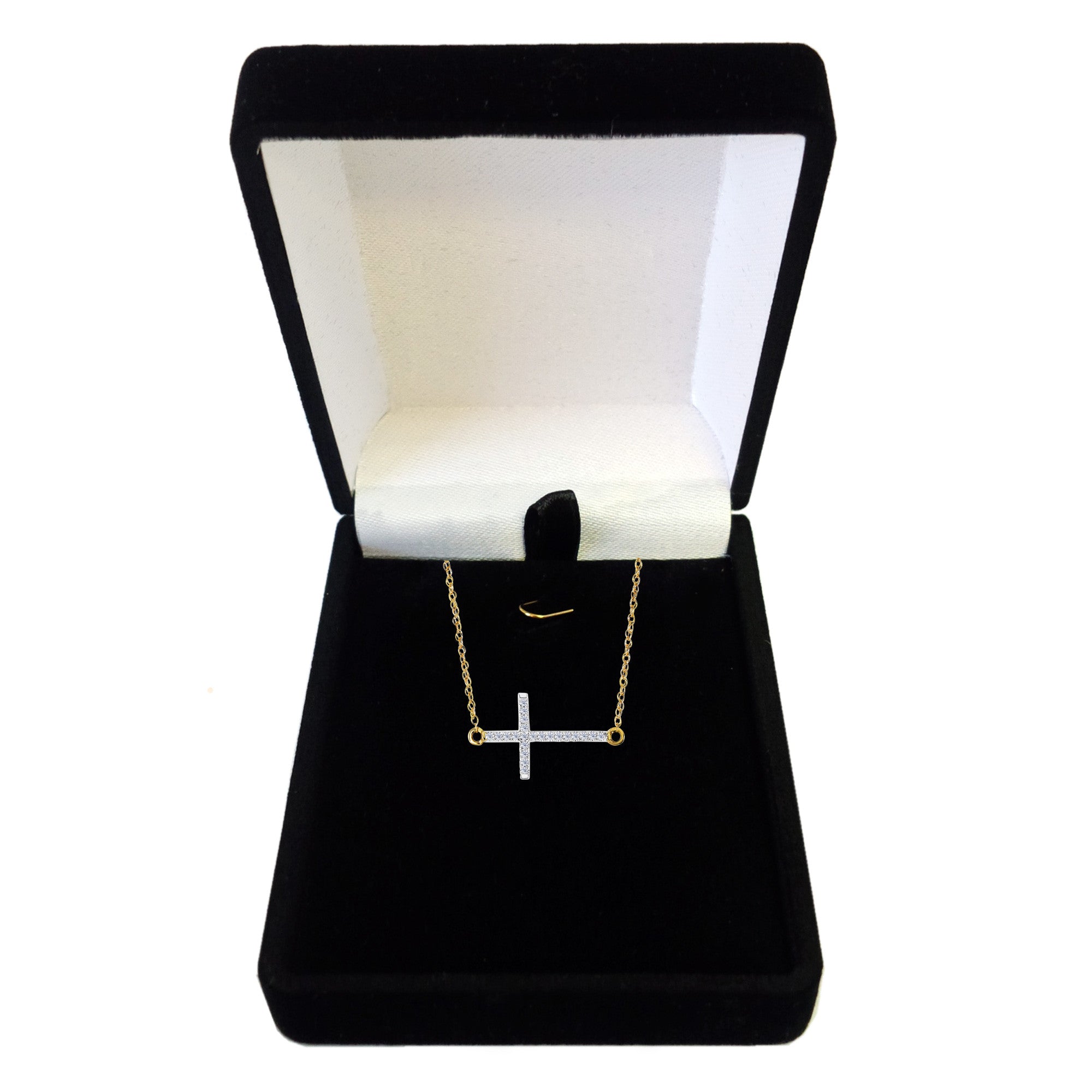 Collar con cruz lateral de oro amarillo de 14 k con diamantes de 0,05 quilates - Joyería fina de diseño de 18 pulgadas para hombres y mujeres