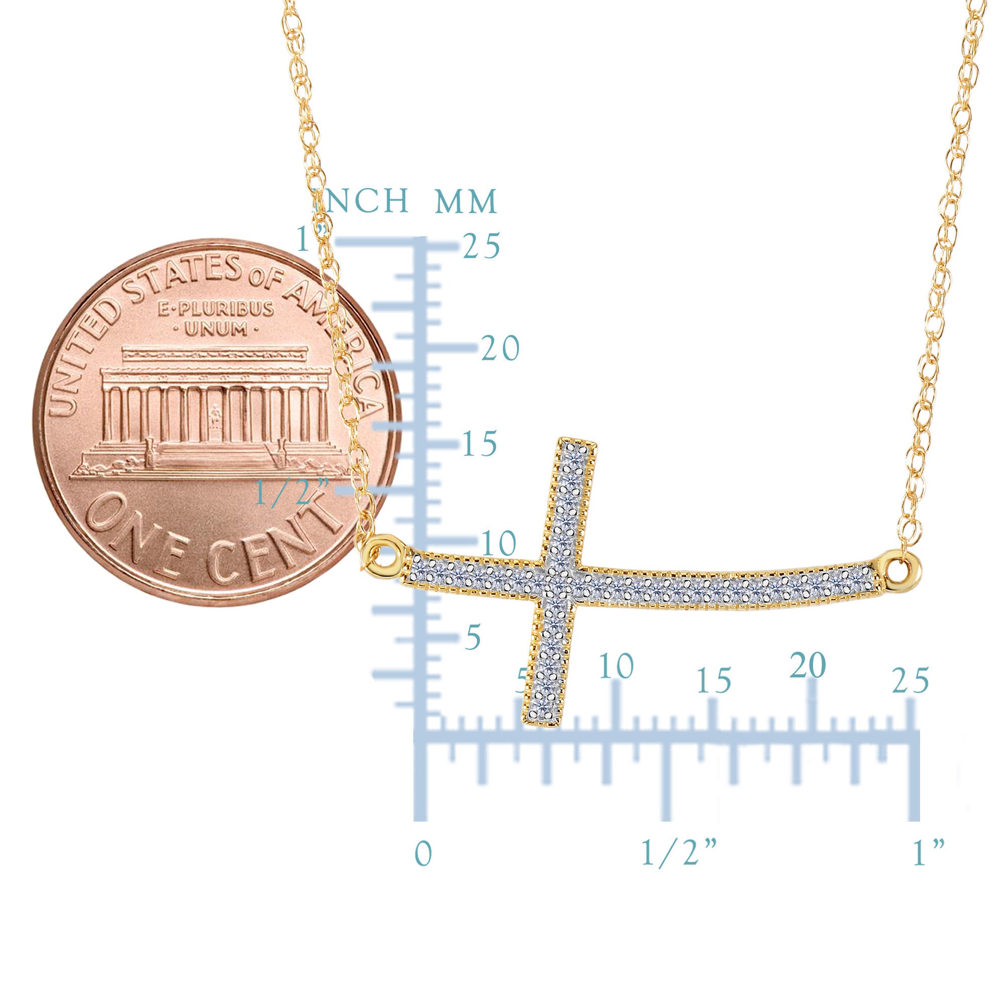 Collar de oro amarillo de 14 quilates con diamantes de 0,08 quilates con forma de cruz curvada en forma de cruz - Joyería fina de diseño de 18 pulgadas para hombres y mujeres