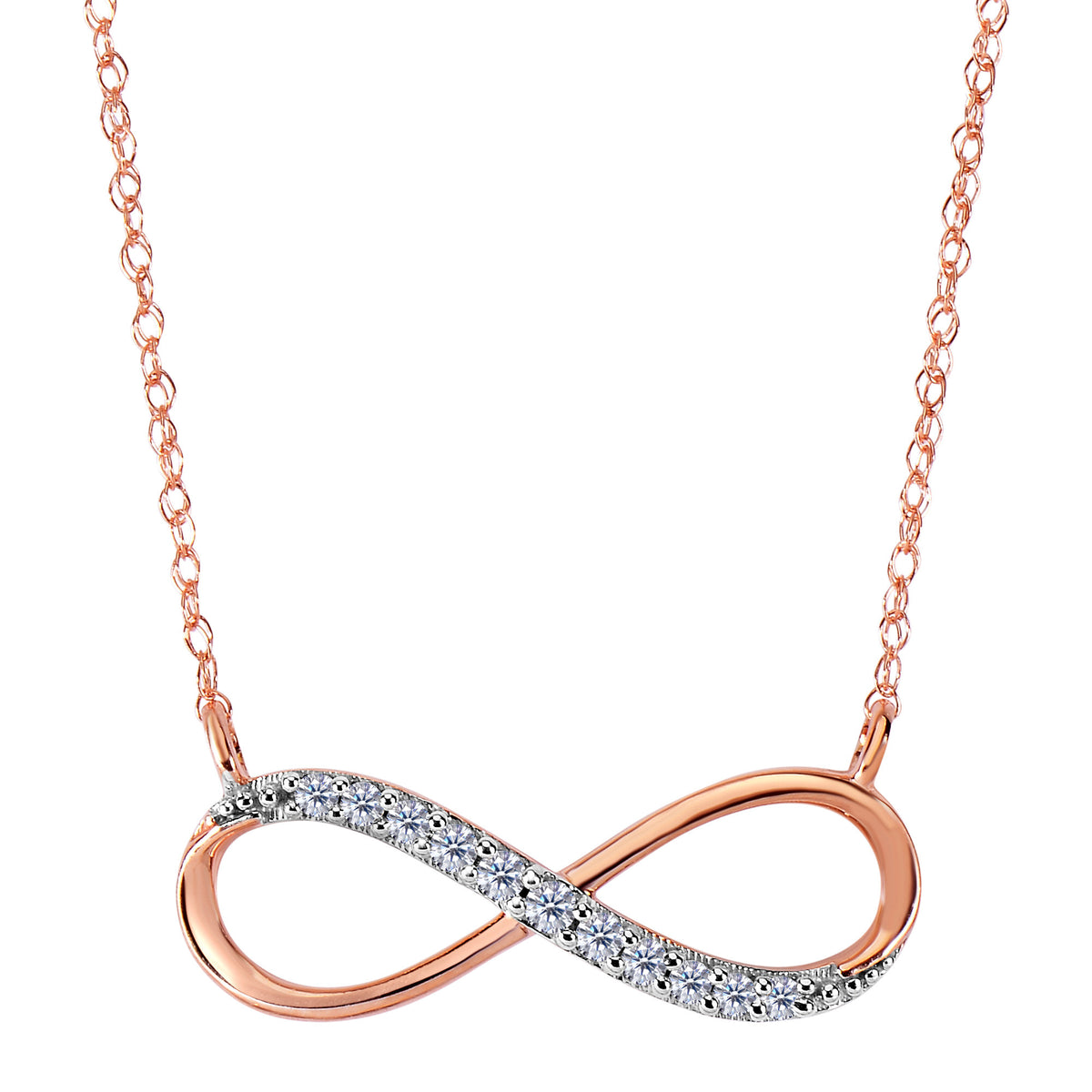Collar infinito de oro rosa de 14 quilates con diamantes de 0,10 quilates: joyería fina de diseño de 18 pulgadas para hombres y mujeres