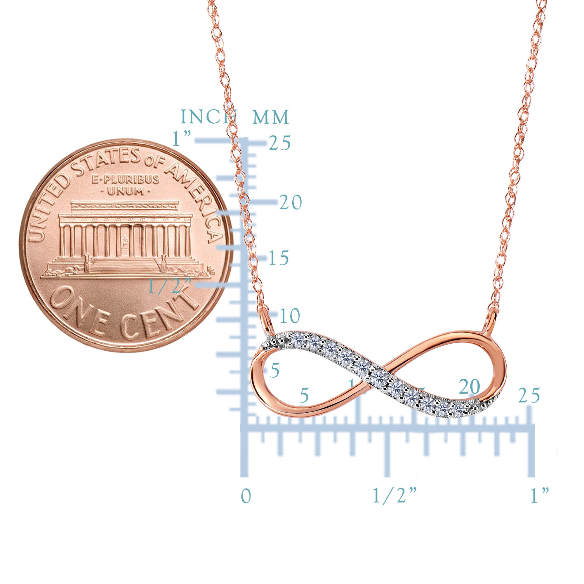14K Rose Gold With 0.10 Ct Diamonds Infinity Necklace - 18 Inches - JewelryAffairs
 - 2