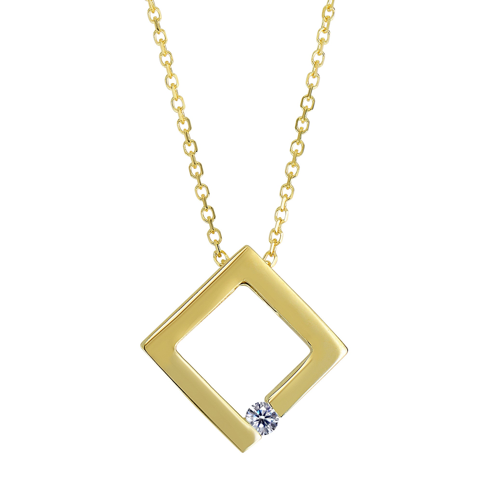 14k Yellow Gold 0.03Ct Diamond Open Circle Necklace - 18 Inch - JewelryAffairs
 - 1