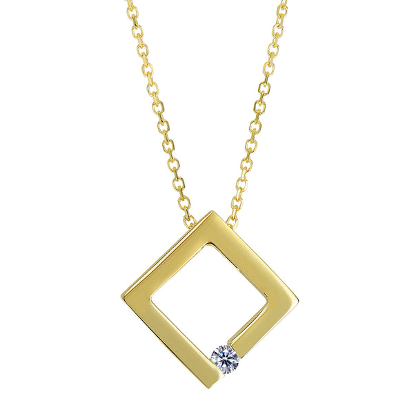 14k Yellow Gold 0.03Ct Diamond Open Circle Necklace - 18 Inch - JewelryAffairs
 - 1