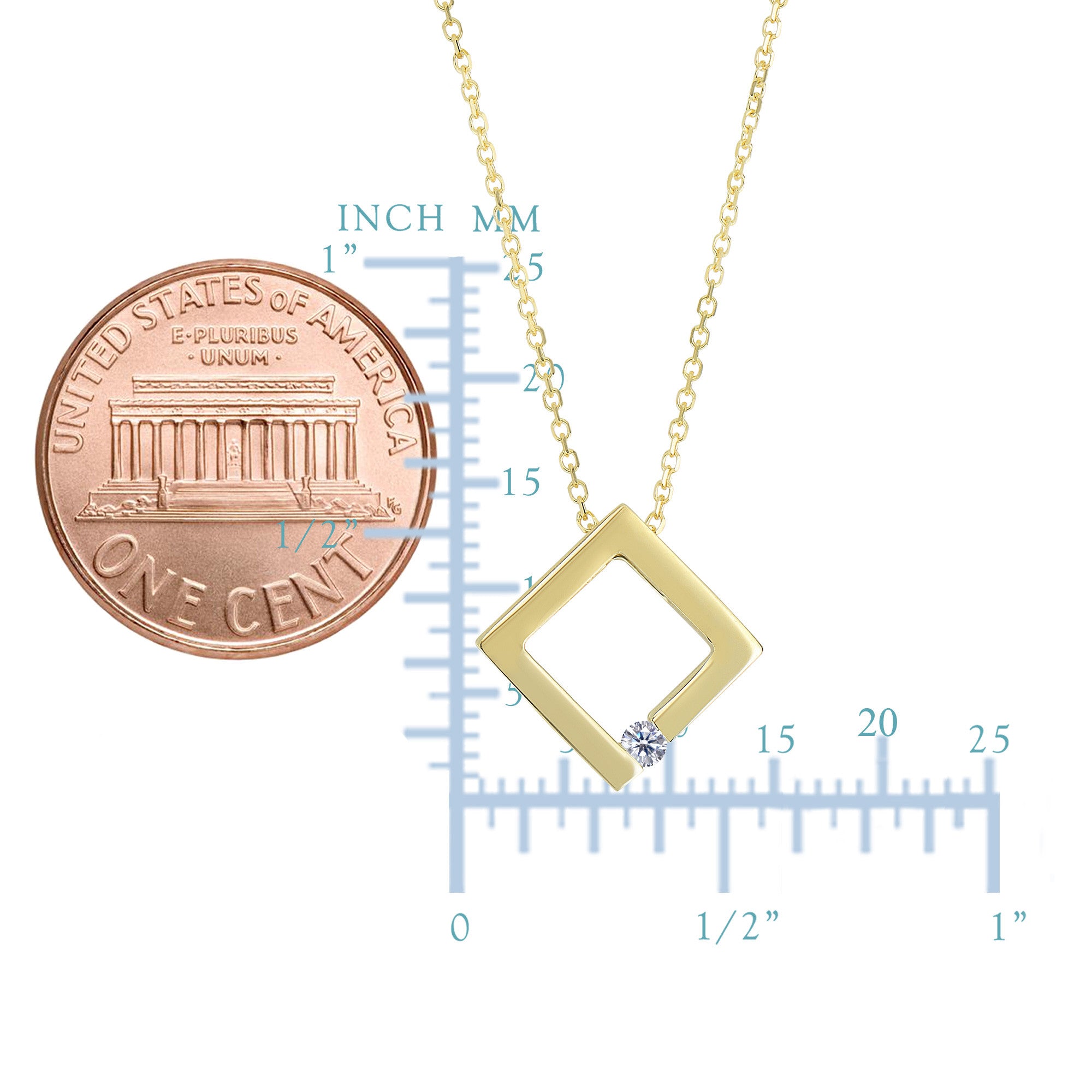 14 k gult guld 0,03 ct diamant halsband med öppen cirkel - 18 tums fina designersmycken för män och kvinnor