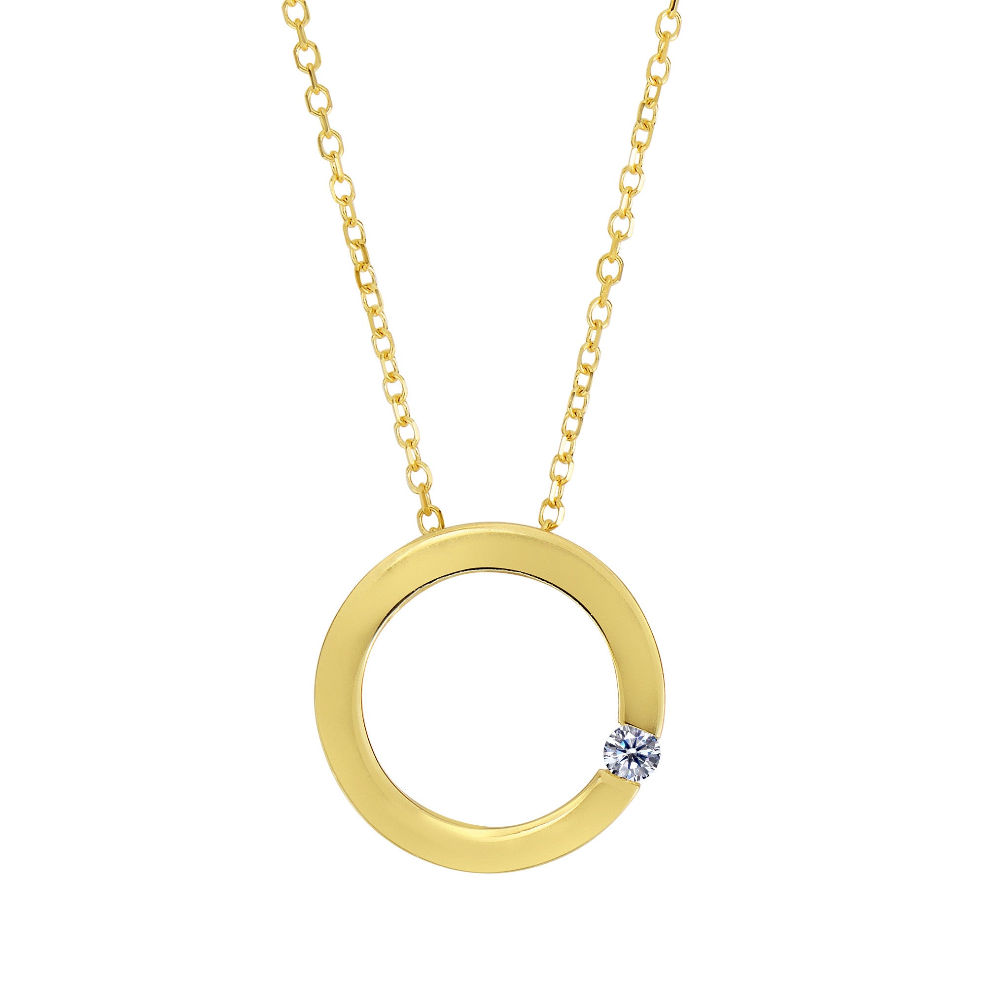 14 k gult guld 0,03 ct diamant öppet fyrkantigt halsband - 18 tums fina designersmycken för män och kvinnor