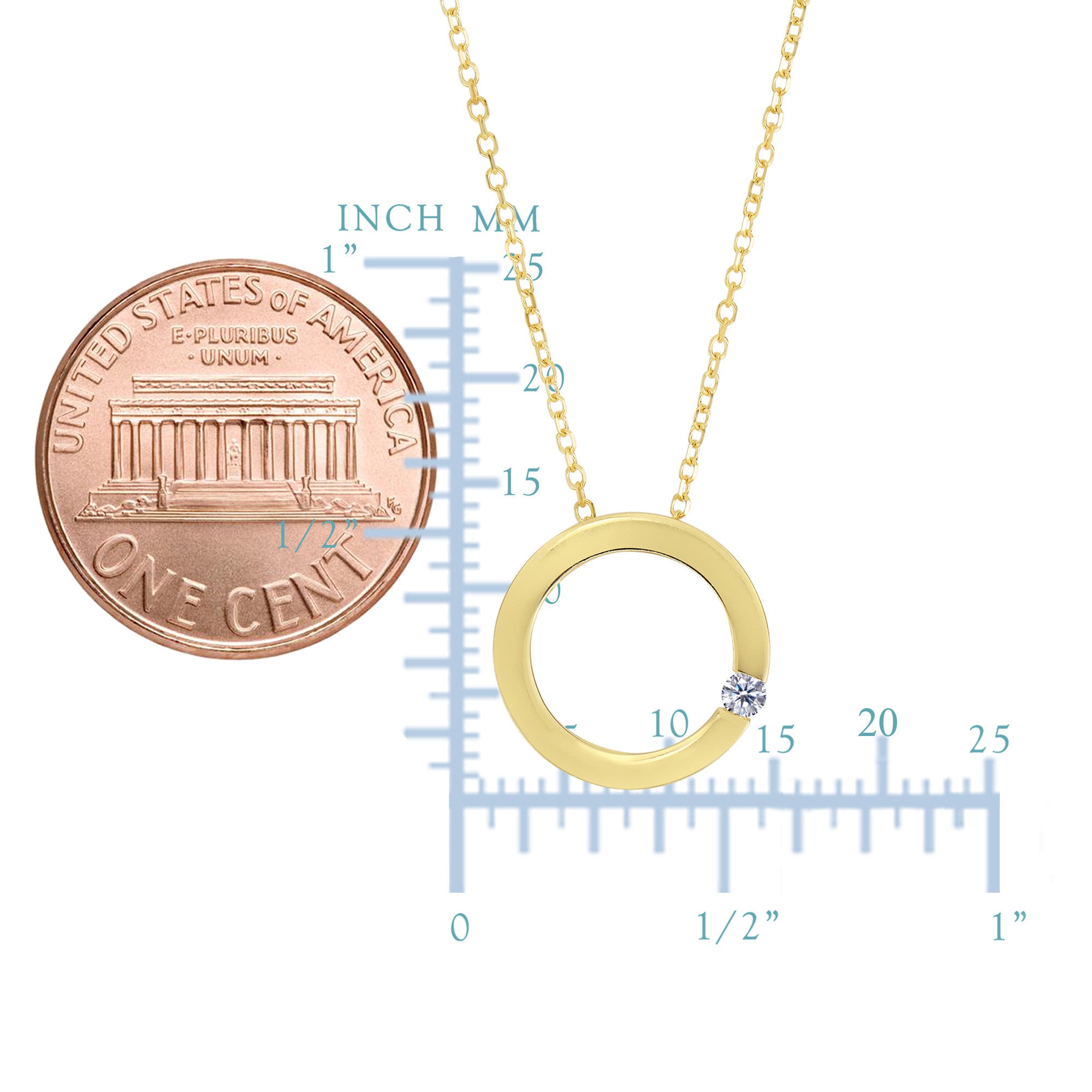 14k Yellow Gold 0.03Ct Diamond Open Square Necklace - 18 Inch - JewelryAffairs
 - 2