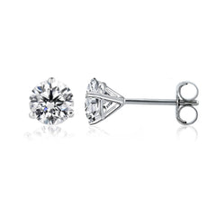 Boucles d'oreilles Martini à tige en or blanc 14 carats avec diamants ronds (couleur FG 0,25 carat, clarté SI2) bijoux de créateurs raffinés pour hommes et femmes