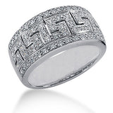 14K Gold Round Diamond Pave' Set Greek Key Ring, 0.74ctw