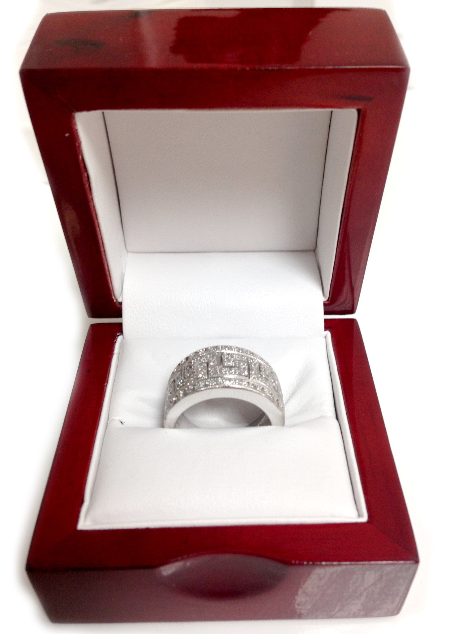 14K Gold Round Diamond Pave' Set Greek Key Ring, 0.74ctw fine designer jewelry for men and women