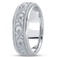 14K Gold Mens Hand Made Engraved Wedding Band (7.5mm) - JewelryAffairs
