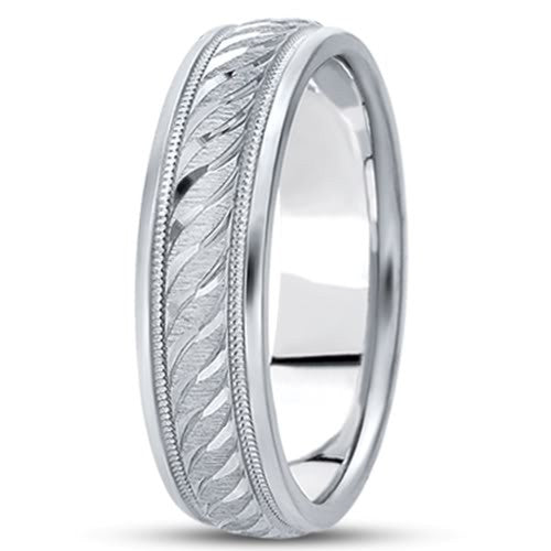 Alianza de boda elegante milgrain para hombre de oro de 14 quilates (7 mm), joyería fina de diseño para hombres y mujeres