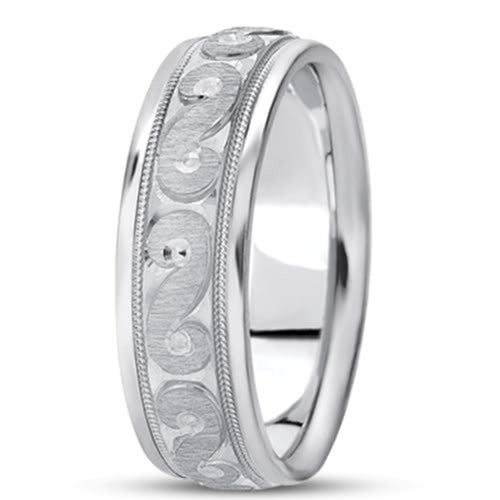 Alianza de boda elegante milgrain para hombre de oro de 14 quilates (7 mm), joyería fina de diseño para hombres y mujeres