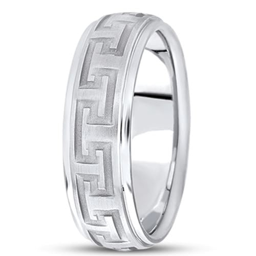 Men's 14K White Gold Greek Key Wedding Band 7mm