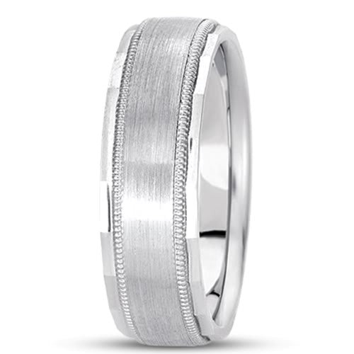 14K Gold Mens Fancy Mlgrain Wedding Band (7mm) - JewelryAffairs
