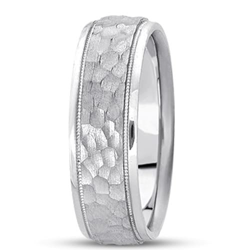14K Gold Mens Fancy Hammered Wedding Band (7mm) - JewelryAffairs
